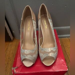 Dream Pairs Dusty Pink Open Toe Heels with Rhinestones